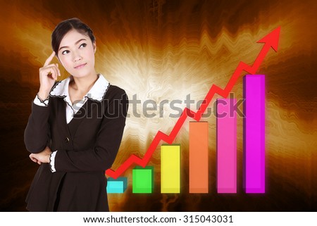 Business woman thinking with business graph on background