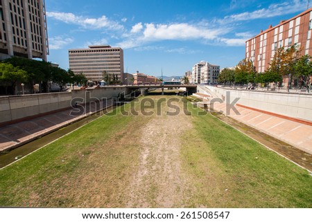 Dried river bed in Malaga, Spain on a summer day