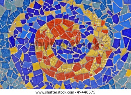 mosaic wall from ceramic broken tile