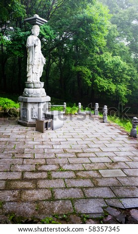 garden statue of Buddha in the Sinheungsa Temple in Seoraksan National Park, South korea