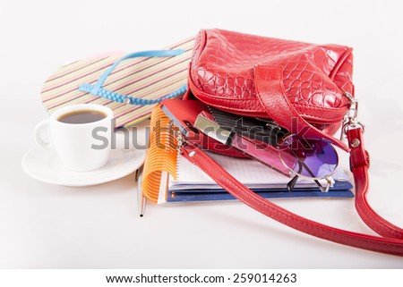 Woman bag with accessories and cosmetic