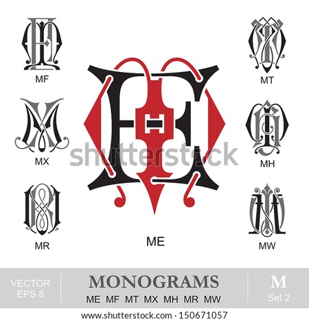 Vintage Monograms ME MF MT MX MH MR MW Stok fotoğraf © 