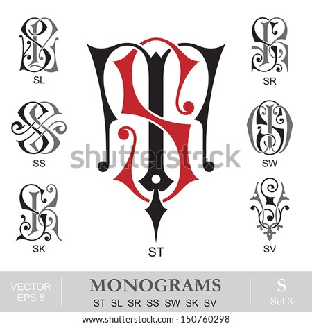 Vintage Monograms ST SL SR SS SW SK SV Stock fotó © 