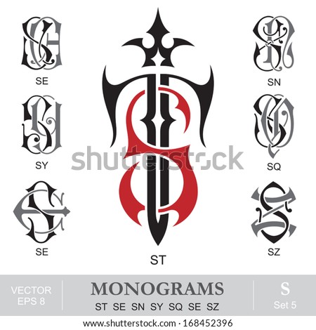 Vintage Monograms ST SE SN SY SQ SE SZ Stock fotó © 