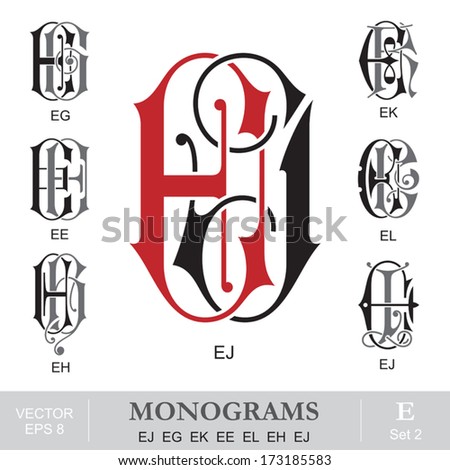 Vintage Monograms EJ EG EK EE EL EH EJ Stok fotoğraf © 