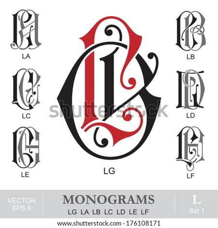 Vintage Monograms LG LA LB LC LD LE LF Stock fotó © 