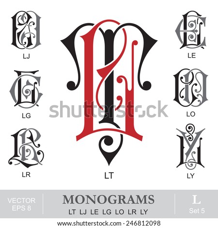 Vintage Monograms LT LJ LE LG LO LR LY Stock fotó © 