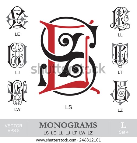 Vintage Monograms LS LE LL LJ LT LW LZ Stock fotó © 