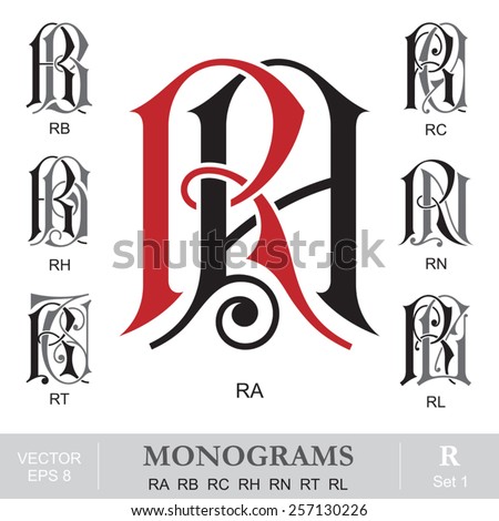 Vintage Monograms RA RB RC RH RN RT RL Stok fotoğraf © 