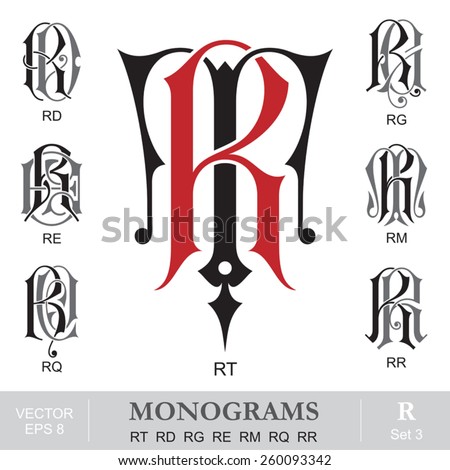Vintage Monograms RT RD RG RE RM RQ RR Stock fotó © 