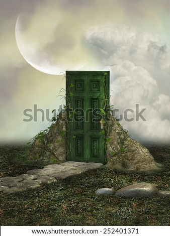 Fantasy landscape in the field with magic door