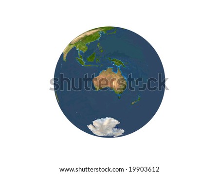 Computer Render Of Earth On White Background With Australia Showing