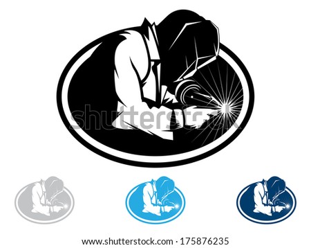 Silhouette Of A Working Welding With A Torch/Welder Icon Stock Photo ...