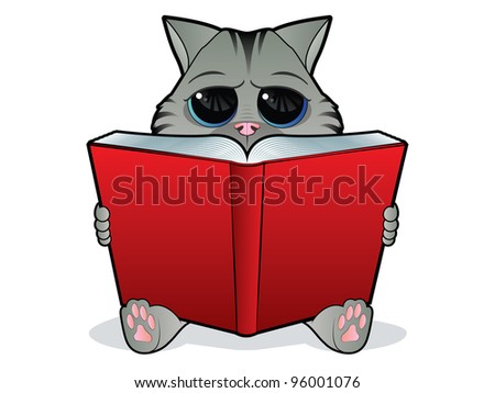 Book Reading Cat/Kitten Reading A Large Open Book Stock Vector ...