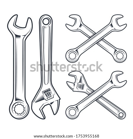 Wrench and adjustable wrench. Repair tools icon isolated on white background. Vector illustration. 
