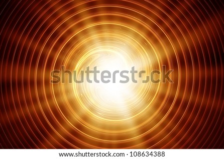 abstract sun, emitting rays of red and gold colors, and the radial waves