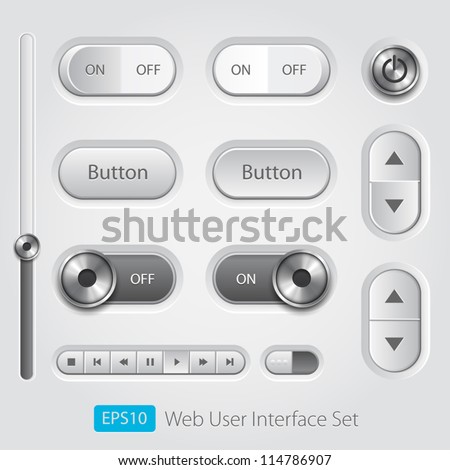 Vector user interface collection. On off buttons, bars, power buttons, toggle switch, sliders