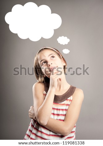 little girl thinking with a cloud over her head