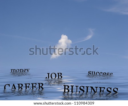 Floating buoys in the form of words. Conceptual image of business, career, job, success and money.