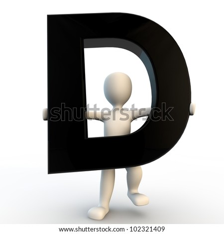 3d Human Character Holding Black Letter D, Small People Stock Photo ...