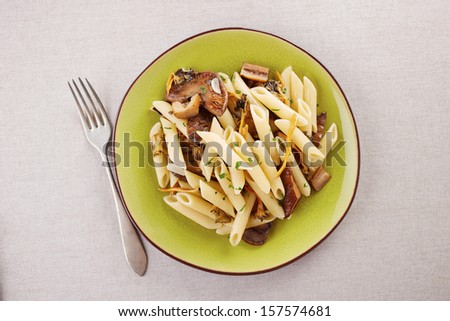 Yellow foot and red pine mushroom pasta dish