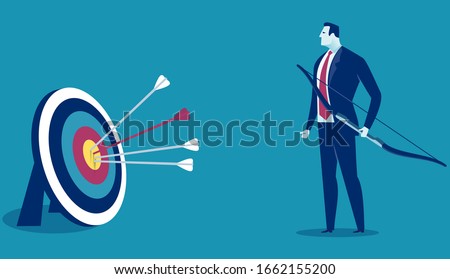 Successful Hit. Businessman hit the target. Business illustration.