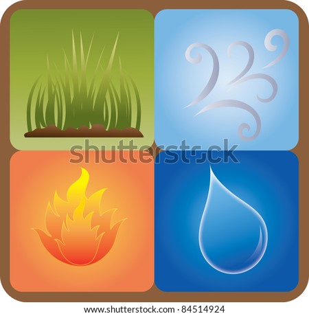 Clip Art Illustration Of The Four Elements Of Nature, Earth, Wind, Fire ...