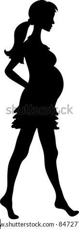Clip art illustration of a youthful pregnant woman silhouette with no shoes on.
