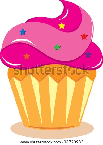 Clip Art Illustration Of A Brightly Colored Bakery Cupcake With Star ...