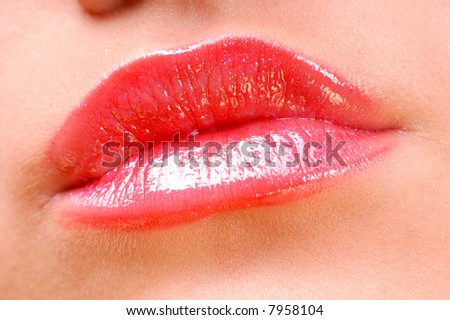 close-up beautiful shiny pink glamour lips