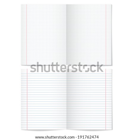 Sells and strips notebook  paper sheets on white  background.