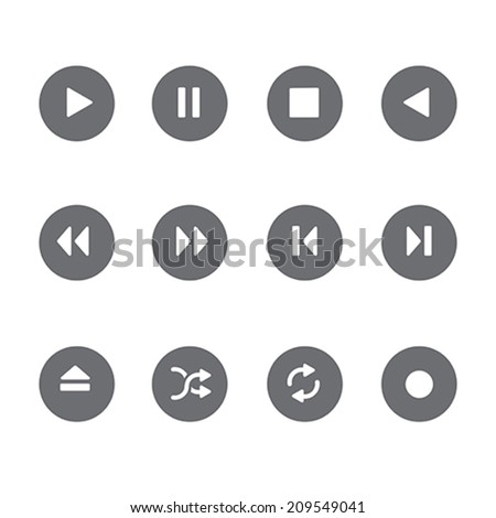 Set of 12 Circle Media Buttons.  Vector Illustration.  