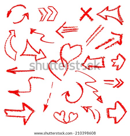 Hand made arrows signs set  isolated on white background.  Vector illustration.