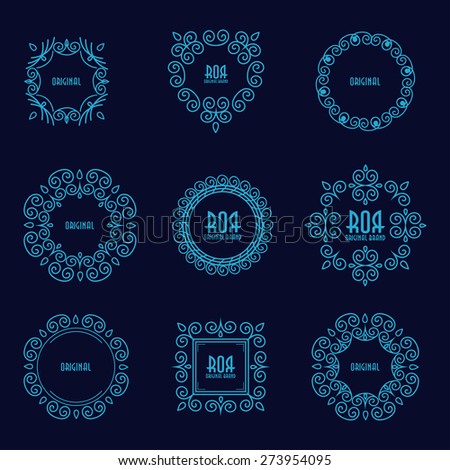 Abstract line geometric frame.  Hipster style for logo, labels and badges.  Monogram and emblem elements.