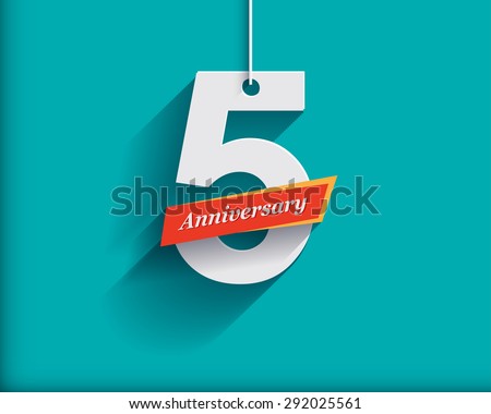 5 Anniversary numbers with ribbon. Flat origami style with long shadow. Vector illustration 商業照片 © 