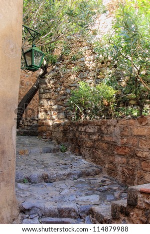 small path from stones in monemvasia greece