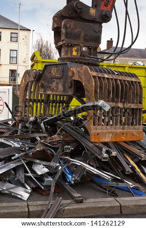 Scrap metal waste of iron and aluminum for recycling at a demolishion site