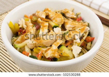 Chicken Teriyaki Noodles - Chicken noodle salad with teriyaki sauce.