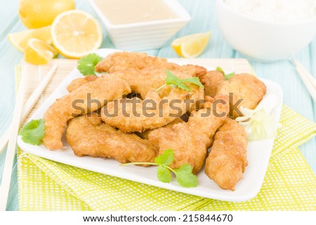 Lemon Chicken - Chinese style battered chicken served with sweet lemon sauce.