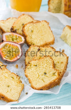 Passion Fruit Cake - Cake made with passion fruit juice. Traditional Brazilian dessert.