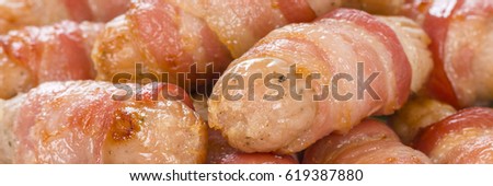 pigs in blankets sausages wrapped in bacon traditional british christmas dinner side dish - British Christmas Dinner pigs in blankets sausages wrapped in bacon traditional british christmas dinner side dish - British Christmas Dinner