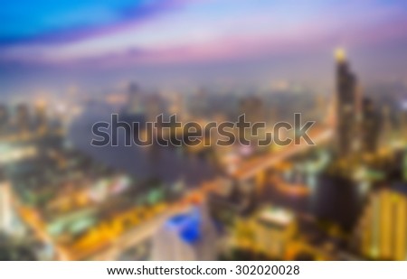 blurred Bangkok city twilight skyline for background