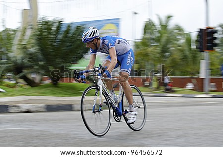 KUANTAN, MALAYSIA - MARCH 1: Canola,Marco from Colnago CSF Inox Team as leading of race in stage 7 of the Le Tour de Langkawi from Bentong to Kuantan on March 1, 2012 in Kuantan, Malaysia.