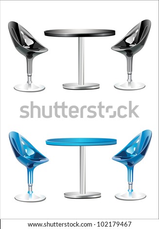 Modern bar table with two chairs on white background