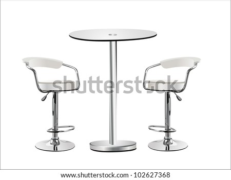 High Glass Top Table w Chairs on white background. Vector illustration in flat style