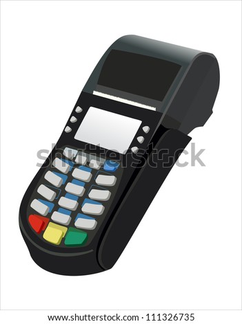 Modern bank terminal on the white. Vector illustration in flat style