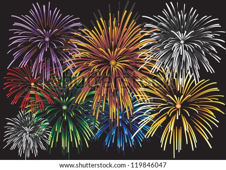 Beautiful   Fireworks, on a black background.Raster version, vector file id: 119602138