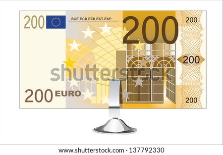 Small office desk stand with 200 euro banknote isolated on white