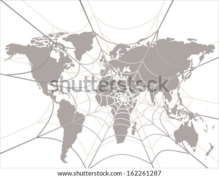 World map and cobweb. World wide web.