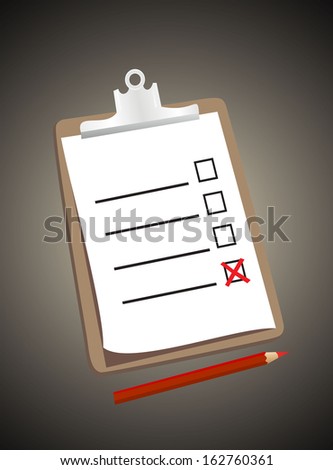 A wooden clipboard holding a ticked checklist and a pencil